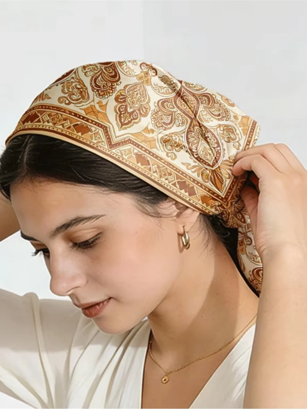 Gold Tone  Paisley Scarf in Cream and Brown - Silky Soft